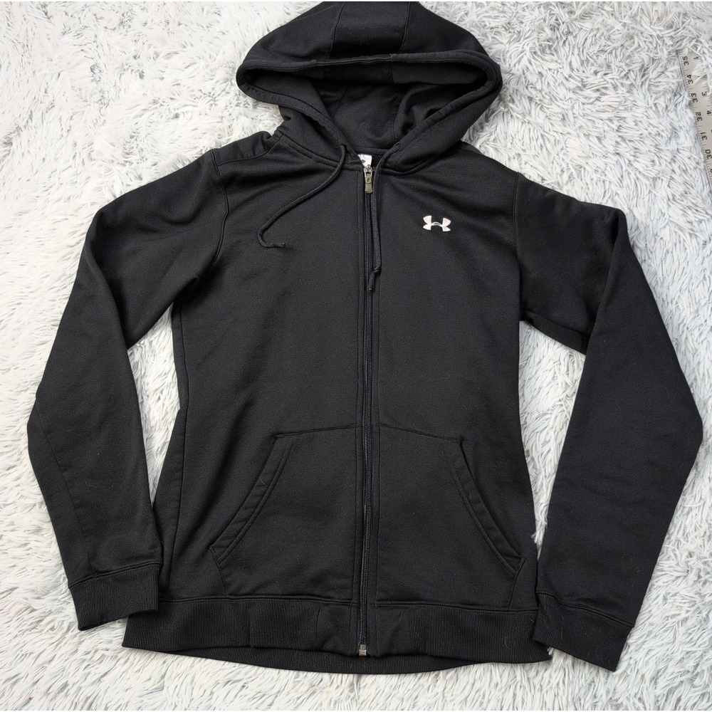 Under Armour Sweatshirt Womens M Black Hoodie Cozy Athletic Pockets Zip Up